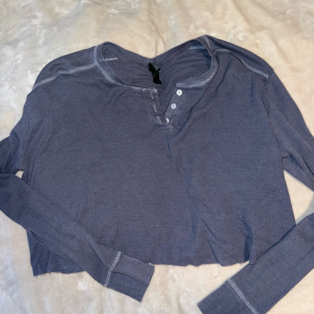 Wild Fable Gray Crop Buttoned Polo Top